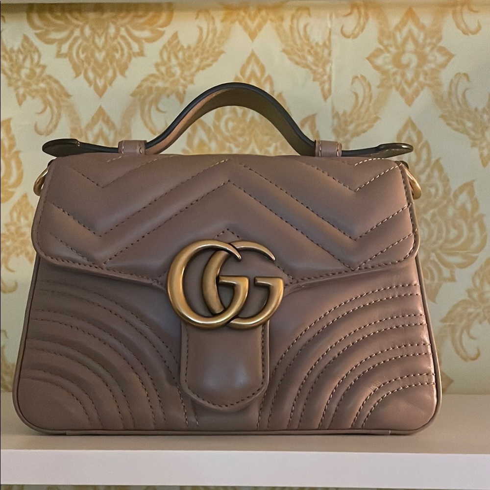 Gucci Brown Satchel with Quilted Chevron Design